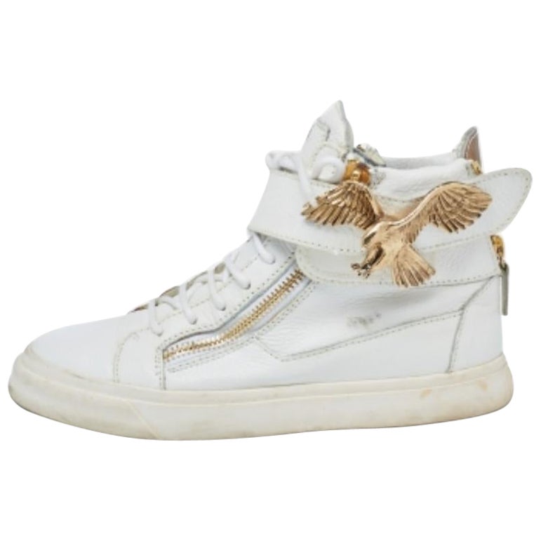 Giuseppe Zanotti White Leather Embellished High Top Sneakers Size 38.5 For Sale