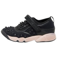 Dior Black Neoprene And Mesh Fusion Embellished Velcro Strap Sneakers Size 36