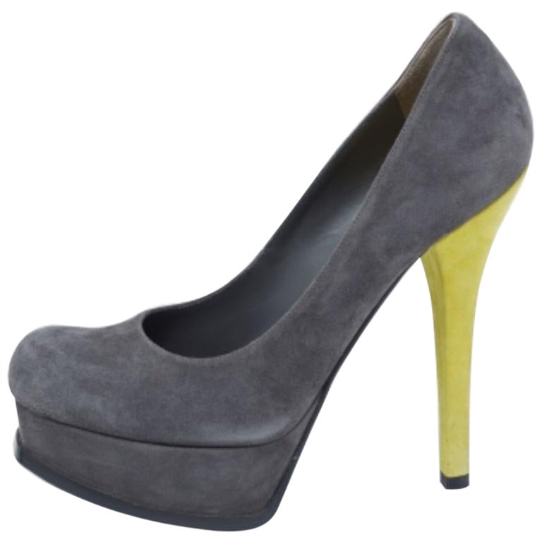 Fendi Grey/Yellow Suede Fendista Platform Pumps Size 39 For Sale