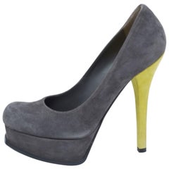 Fendi Grey/Yellow Suede Fendista Platform Pumps Size 39