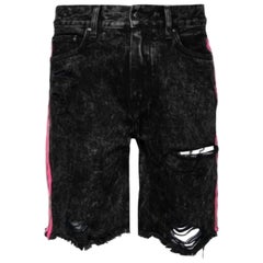 Amiri Black Distressed Contrast Stripe Printed Denim Shorts S