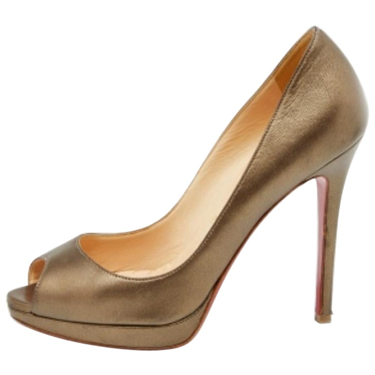 Christian Louboutin Metallic Bronze Leather Yolanda Peep Toe Pumps Size 37