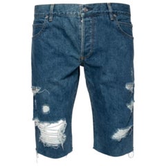 Balmain Blue Distressed Denim Frayed Edge Detail Shorts M