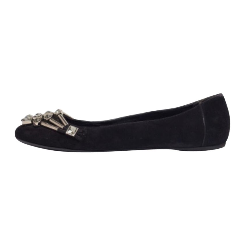 Gucci Black Suede Crystal Embellished Ballet Flats Size 39 For Sale