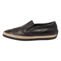 Tod's Espadrille Slip On Loafers aus schwarzem Leder, Größe 41,5