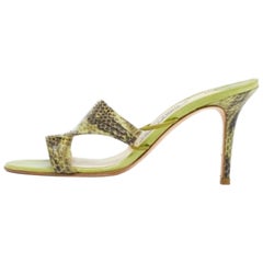 Jimmy Choo Green Snakeskin Leather Slide Sandals Size 38.5