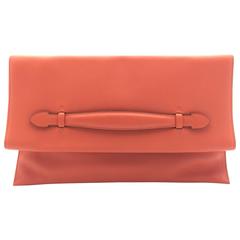Hermes Pliplat Rouge Pivoine Orange Swift Leather Clutch Bag