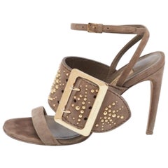 Burberry Grey Suede Studded Padstow Ankle-Wrap Sandals Size 37