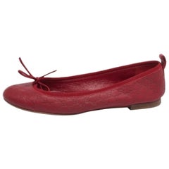Gucci Red Microguccissima Leather Bow Detail Ballet Flats Size 35.5