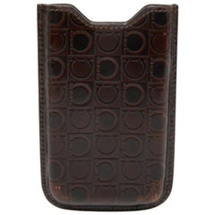 Salvatore Ferragamo Brown Gancio Embossed Glossy Leather Phone Cover