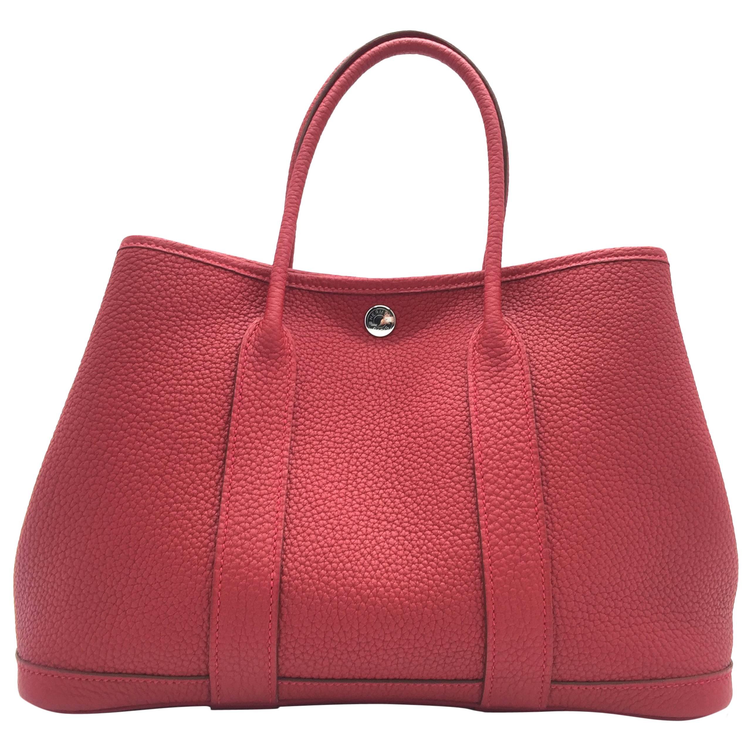 Hermes Garden Party TPM Rouge Piment Red Country Leather Tote Bag