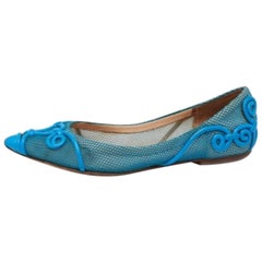 Valentino Navy Blue Mesh And Leather Ballet  Flats Size 38