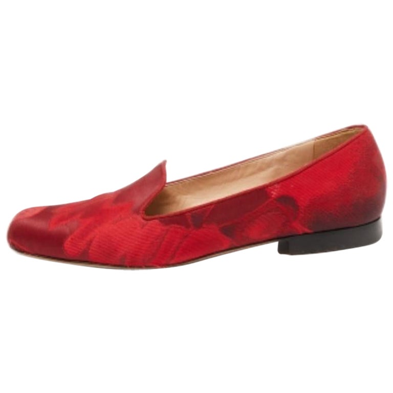 Valentino Red Satin Embroidered Smoking Slippers Size 40 For Sale