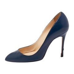 Christian Louboutin Navy Blue Leather Corneille Pointed Toe Pumps Size 35