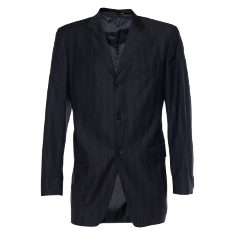 Dolce & Gabbana Midnight Blue Striped Wool Single Breasted Blazer XL For Sale