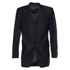 Dolce & Gabbana Midnight Blue Striped Wool Single Breasted Blazer XL