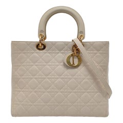 Lady Dior Large Off White Lambskin Cannage Leather Gold Hardware