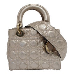 Lady Dior Small Supple Calfskin Leather Gold Cannage Handbag with Strap