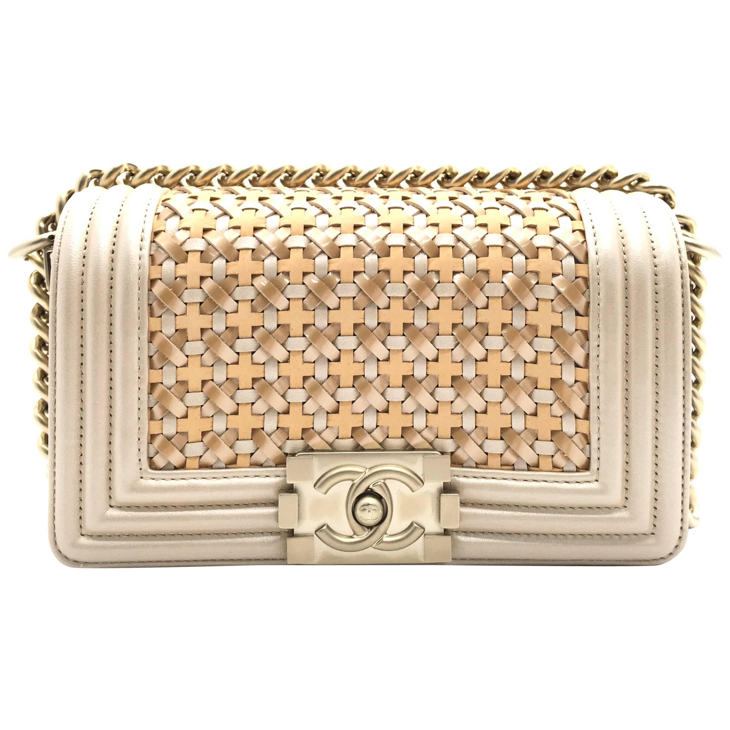 Chanel Boy Champagne Gold Calfskin Leather Chain Shoulder Bag