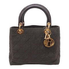 Lady Dior Vintage Medium Brown Nylon Cloth with Yellow Gold-tone Hardware