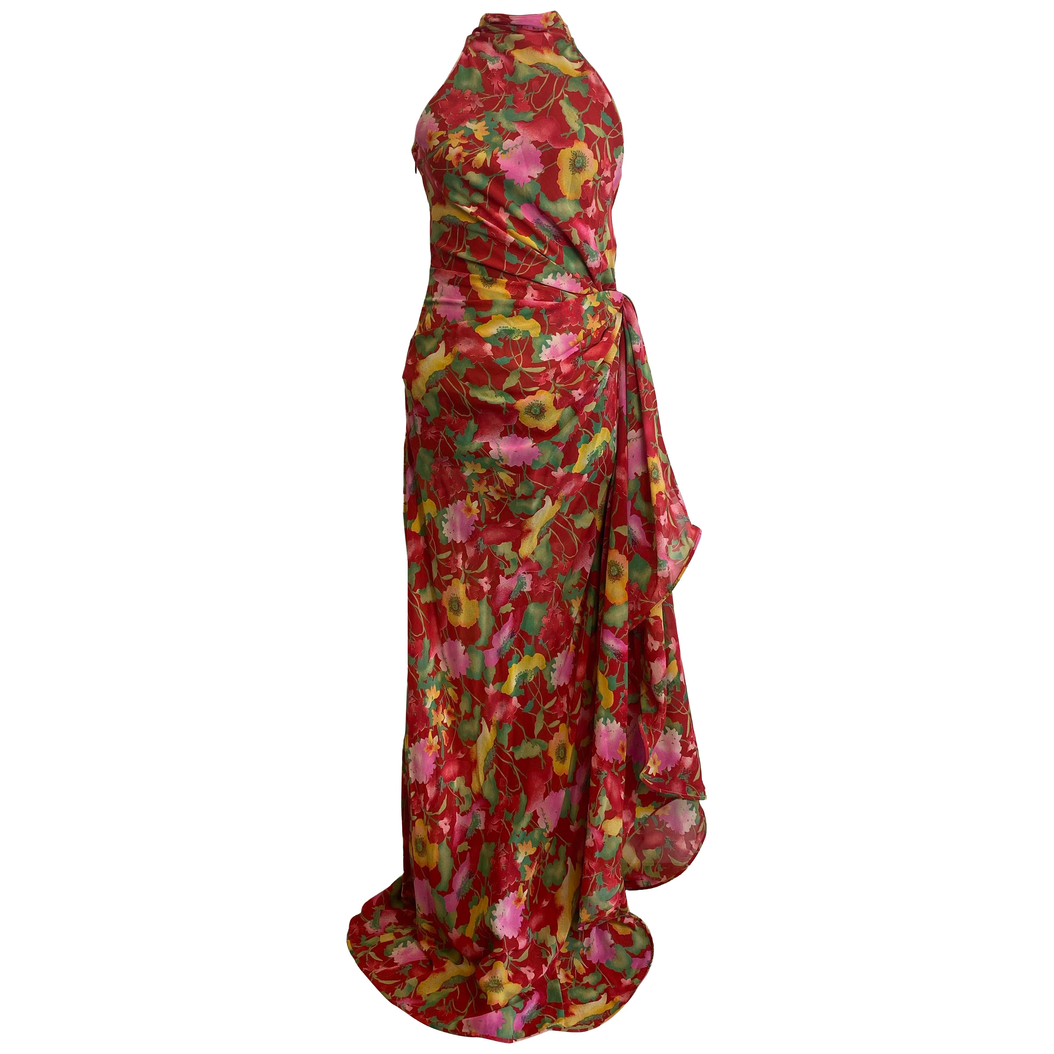 Valentino Boutique red dress with floral details. For Sale
