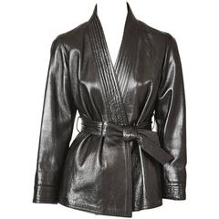 Vintage Yves Saint Laurent Chinese Collection Leather Belted Jacket