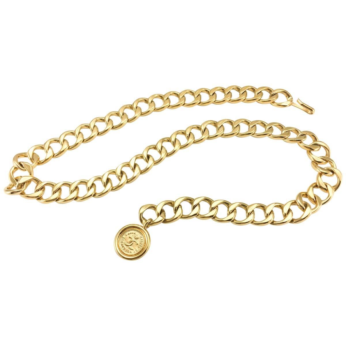 1980's Chanel Gold-Tone Medallion Chain Belt / Necklace