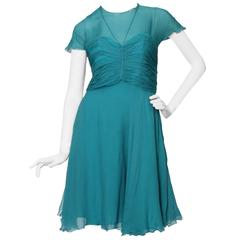 A Blue Pierre Balmain Silk Dress 