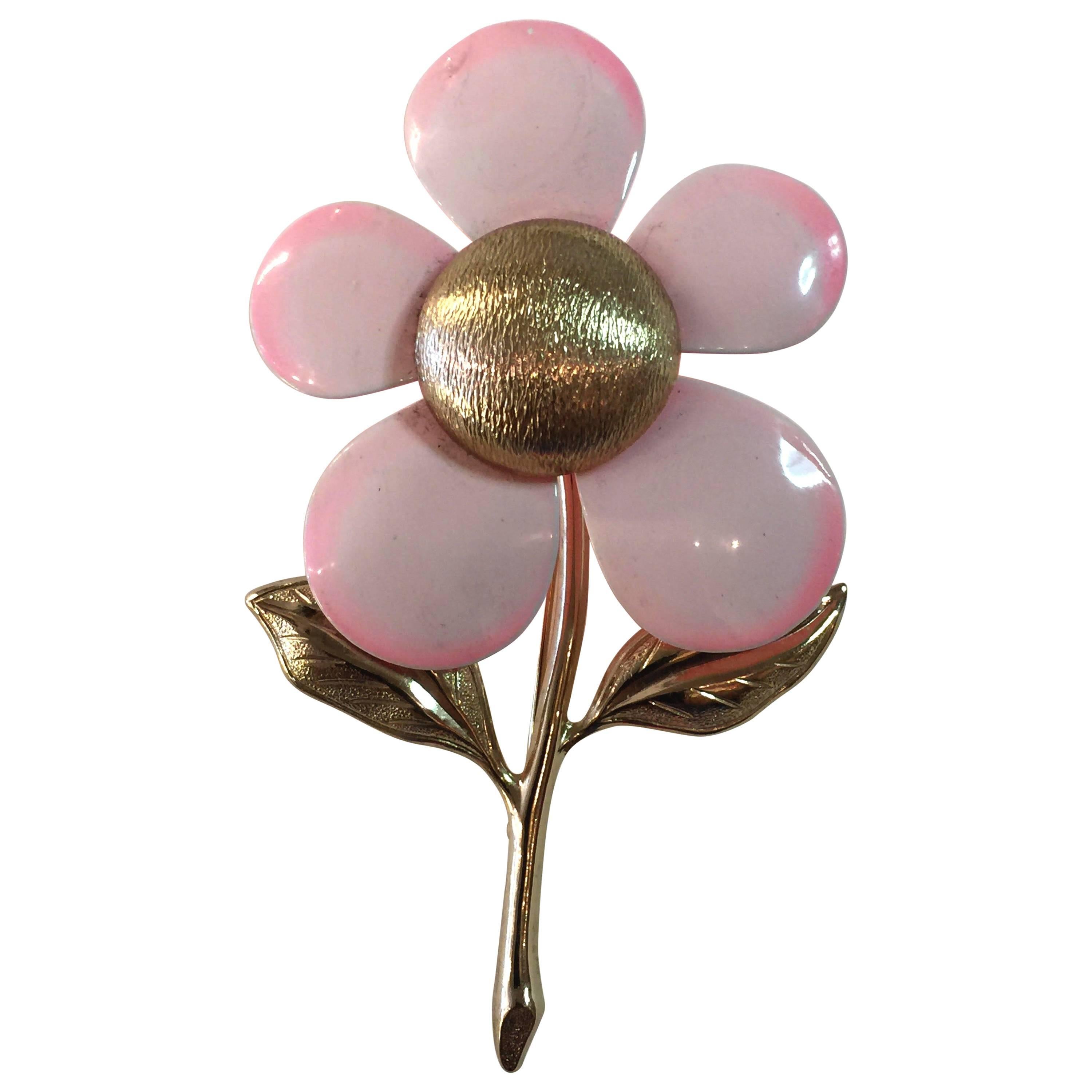1960s SARAH COVENTRY Pop  PINK Enamelled Metal Flower Pin Brooch
