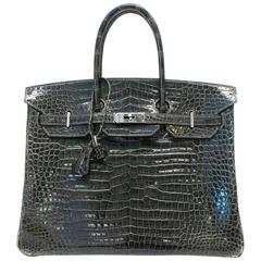 Hermes Crocodile 35 Birkin Grey Elephant Bag 7