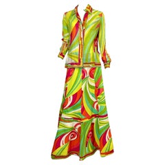 Emilio Pucci Multicolor Silk Cotton Shirt & Skirt Set, 1970s