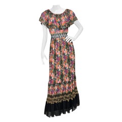 Vicky Tiel Couture Off-Shoulder Floral Silk Chiffon Gown, 1970s