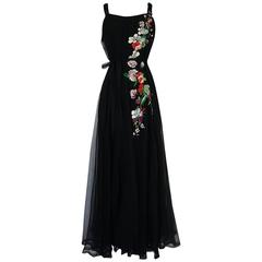 1930s Fashion Originators Guild Floral Applique Silk Dress