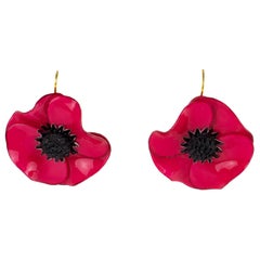 Cilea Paris Dangle Resin Pierced Earrings Fuchsia Pink Poppy Flower