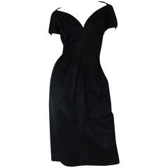 1950s Louis Estevez Black Silk Front Plunge Dress