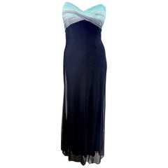 1980 Vicky Tiel Couture Abito da sera senza spalline con corpetto a pieghe in rete Sz 0 2