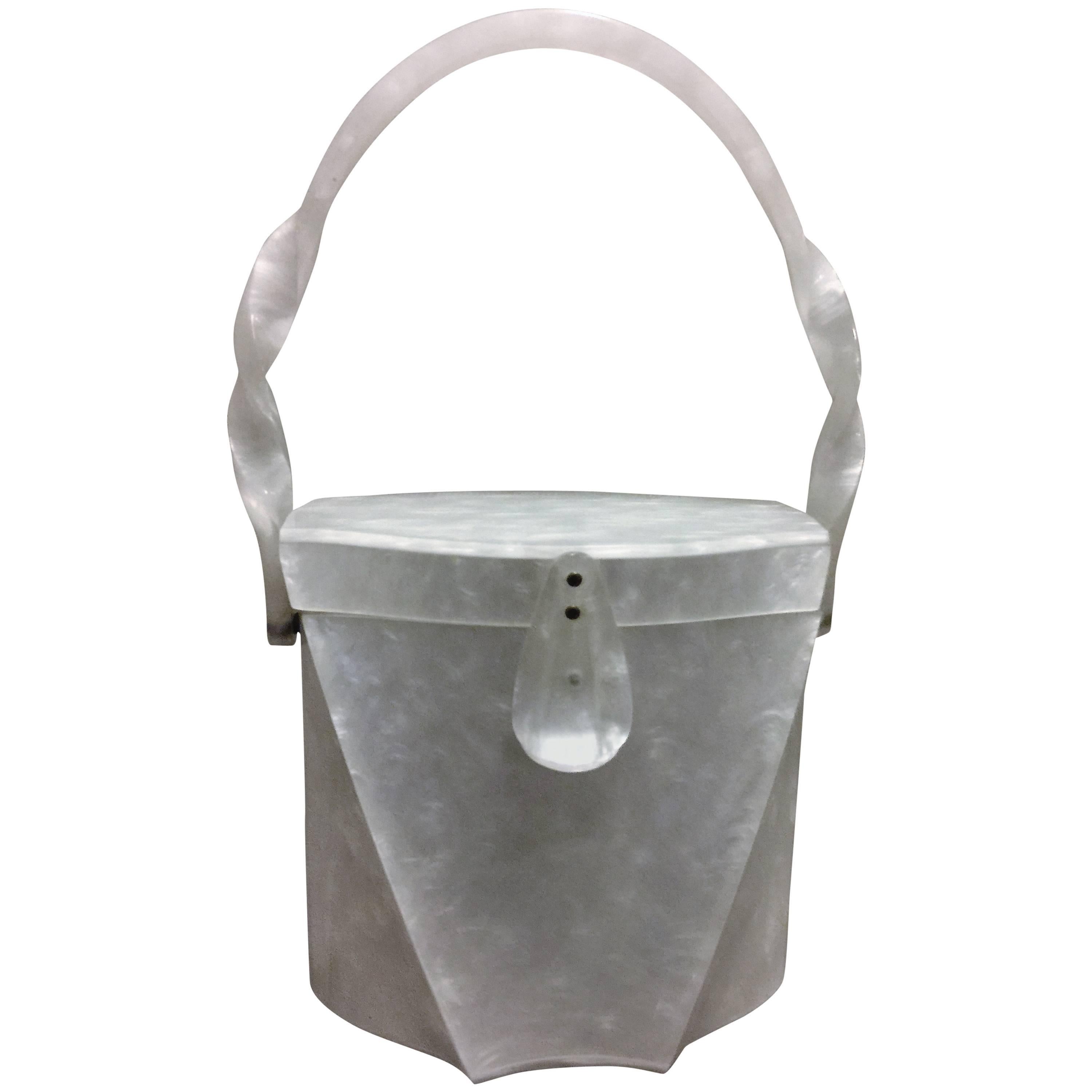 Fantastic Wilardy White Pearlized 1957 Design Award Lucite Handbag For Sale