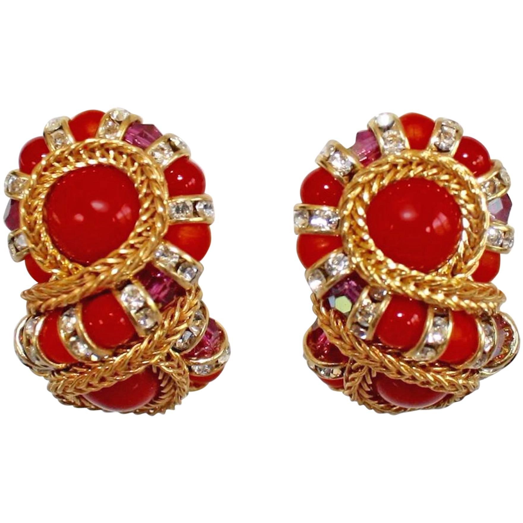 Francoise Montague Red "Huit" Clip Earrings