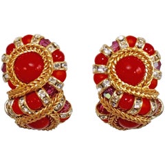 Francoise Montague Red "Huit" Clip Earrings