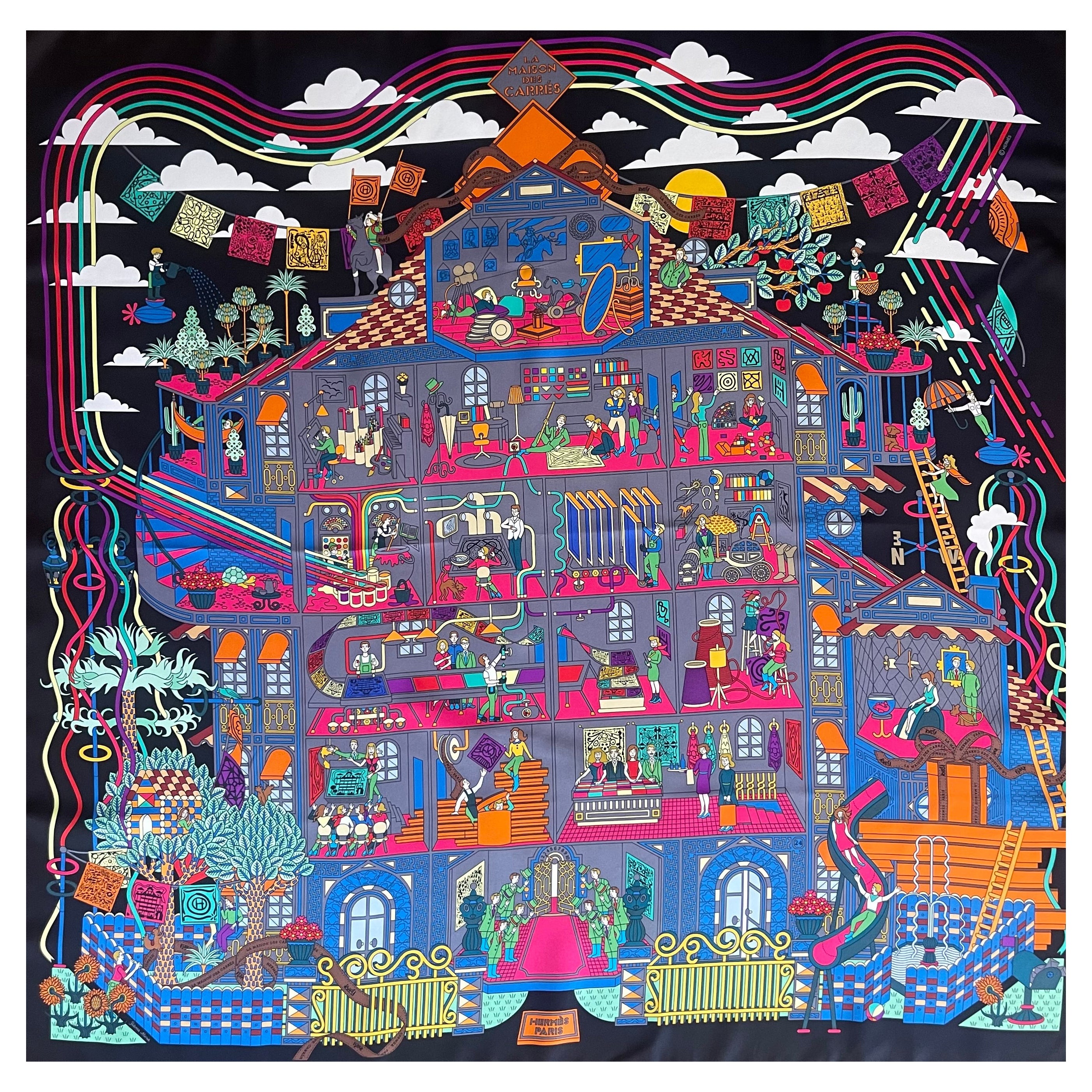 Hermès Seidenschal "La Maison Des Carrés" 2014 im Angebot
