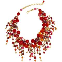 Francoise Montague Red, Orange, and Fuchsia Fringe Necklace 10