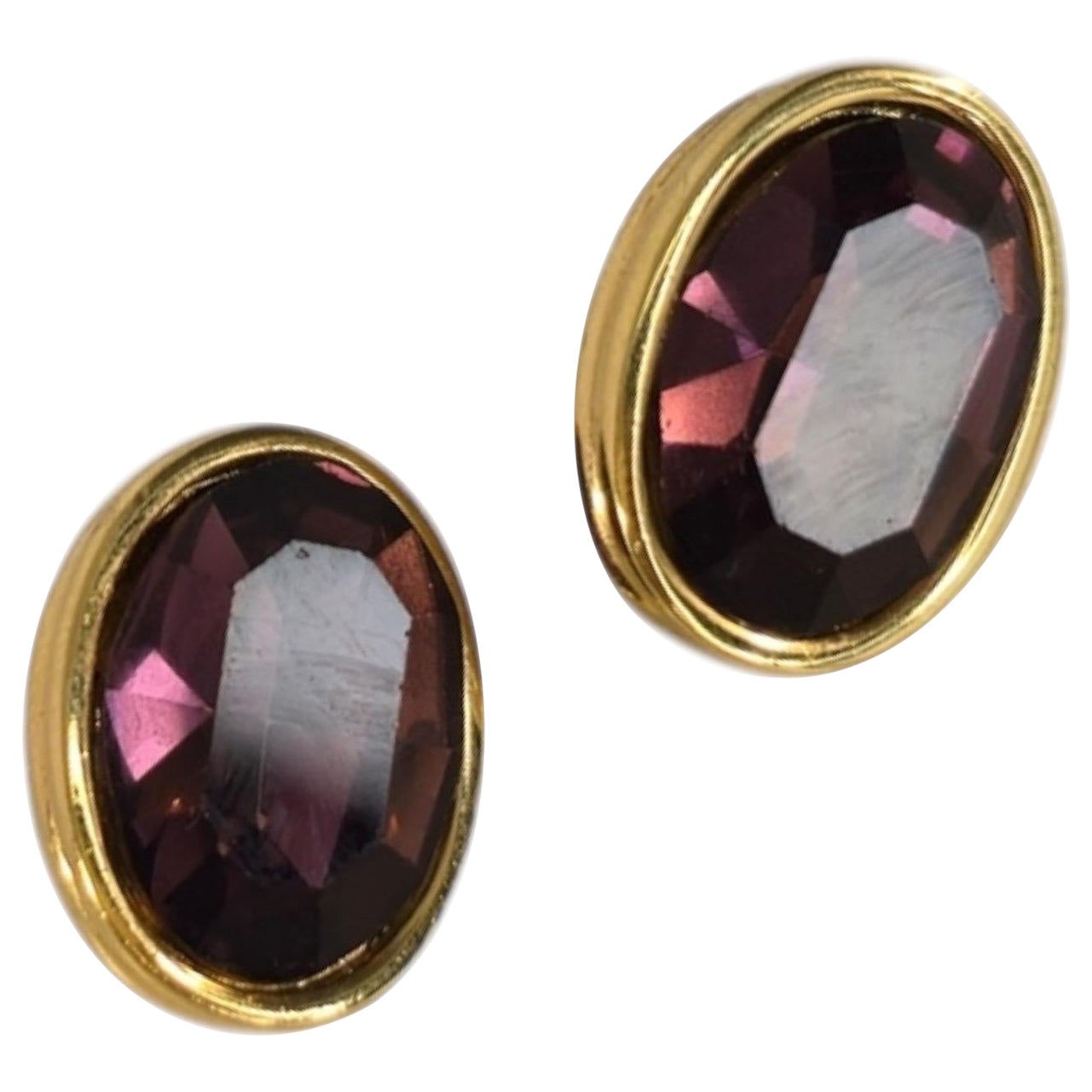 Givenchy Gold-Tone Amethyst Crystal Stud Earrings, 1980s For Sale