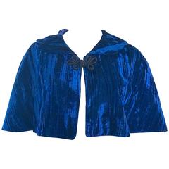 Beautiful 1930s Navy Blue Silk Velvet Vintage 30s Cropped Cape Capelet Bolero 11