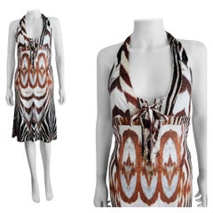 Vintage S/S 2004 Y2K Roberto Cavalli Animal Print Halter Dress Lace Up Front