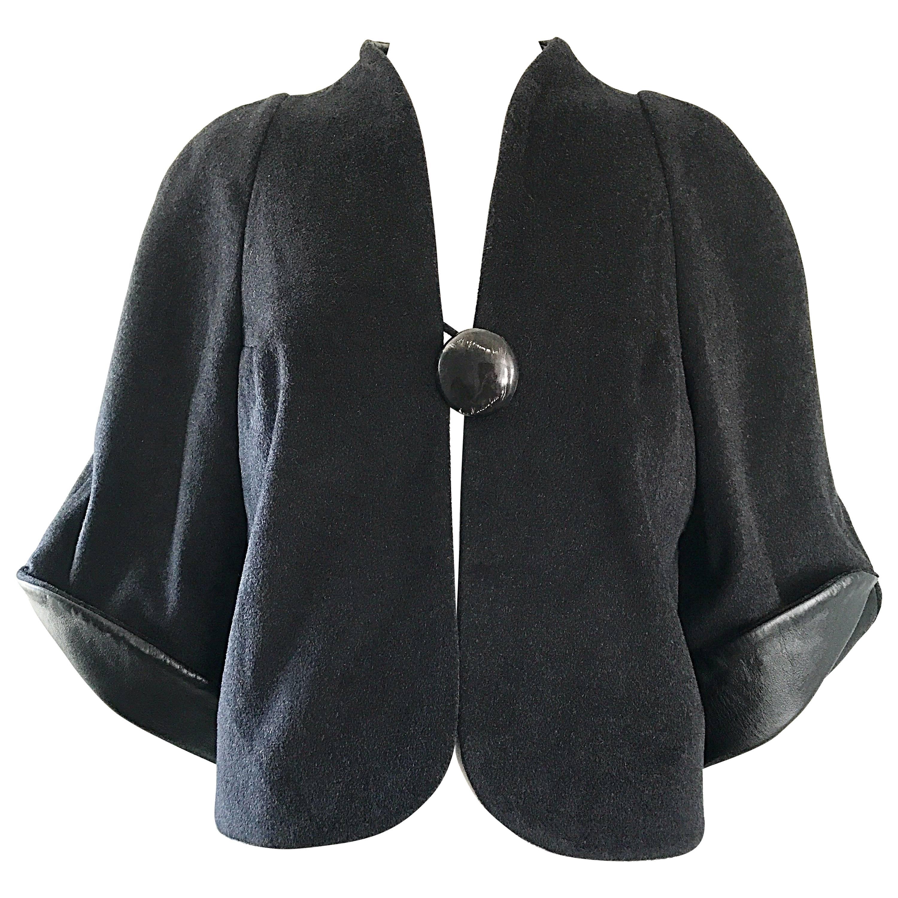 New Rubin Singer Black Cashmere + Wool + Leather Avant Garde Cropped Jacket 