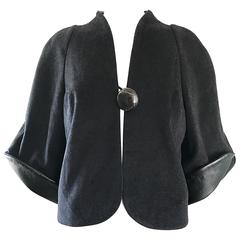 New Rubin Singer Black Cashmere + Wool + Leather Avant Garde Cropped Jacket 3