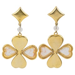 Kenzo Gilded Metal and Acrylic Four-Leaf Clover Dangle Clip-on Earrings
