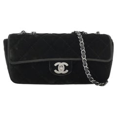 Chanel Baguette Flap Black Velvet Double Strap Silver Hardware 2005-2006