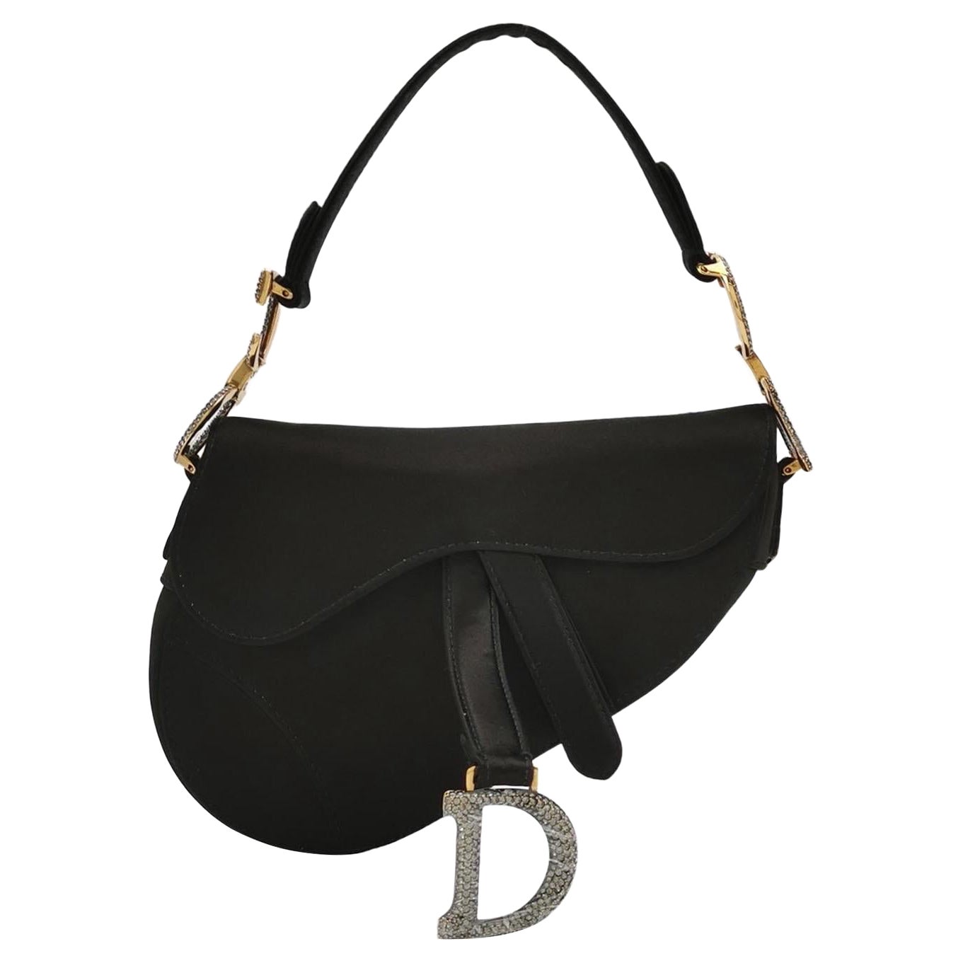 Dior Saddle Mini Silk Handbag Noir avec cristaux en vente