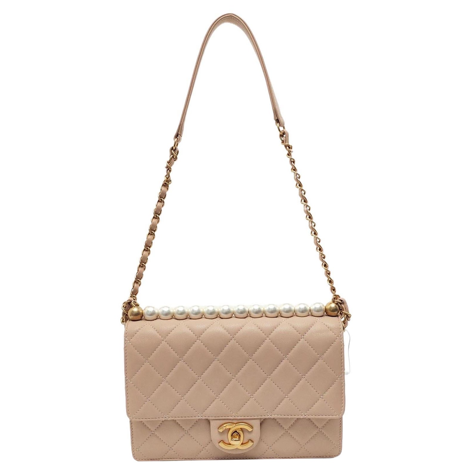 Chanel Classic Vertical Pearl Small Light Pink Flap Bag Gold Hardware